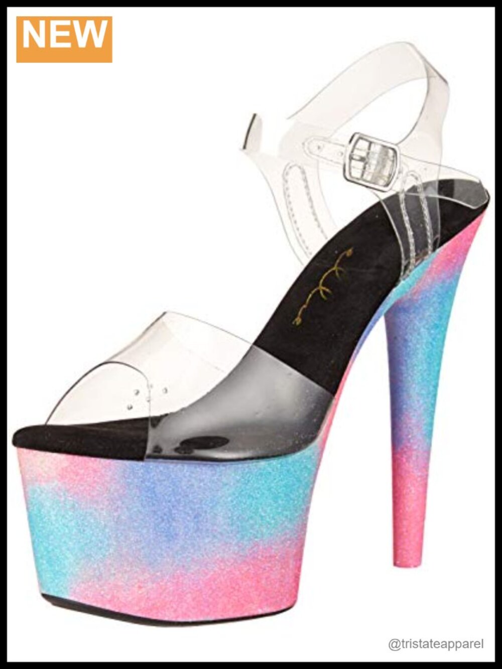 Women's Glitter Platform Stiletto Heeled Sandals, Ankle Strap, Open Toe